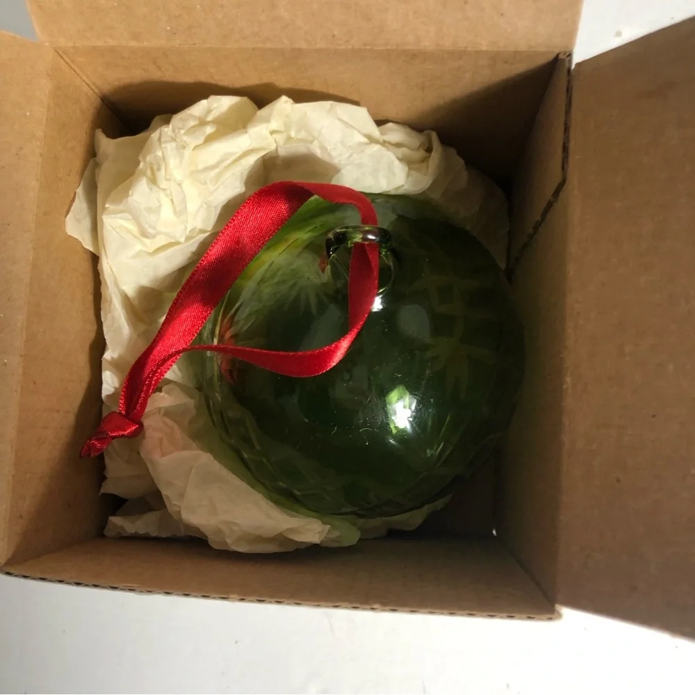 Pottery Barn hand blown green glove ornament